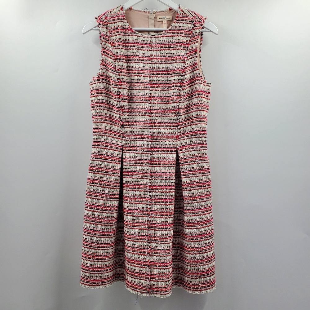 Rebecca Taylor Sleeveless Tweed Sheath Dress Striped Career Red Multi Color